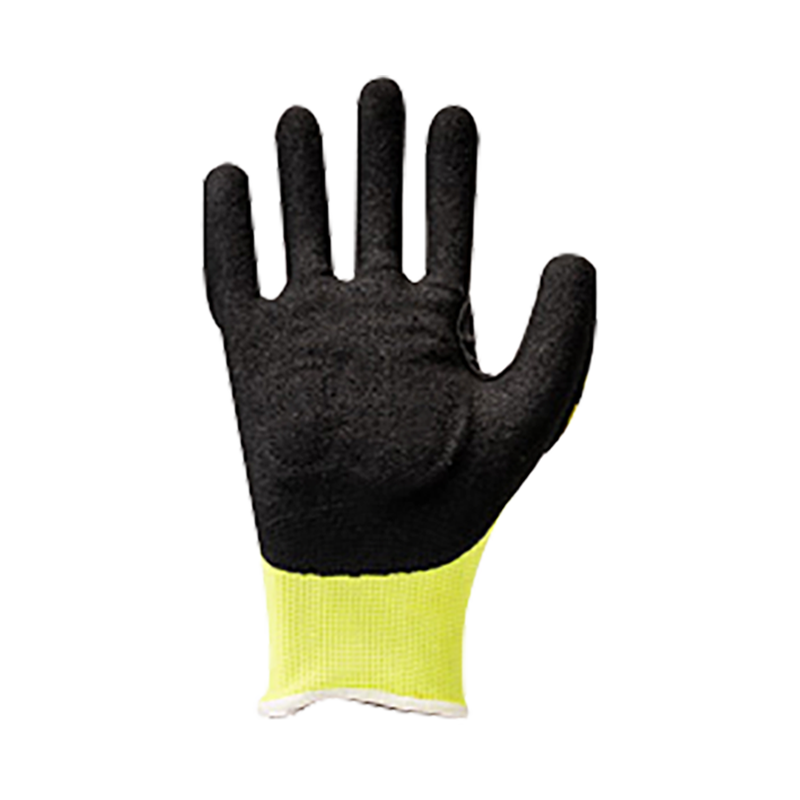 Doublure HPPE/fibre de verre 13G avec revêtement en nitrile sableux, PVC cousu au dos et EVA sur la paume, renfort à l'entrejambe du pouce