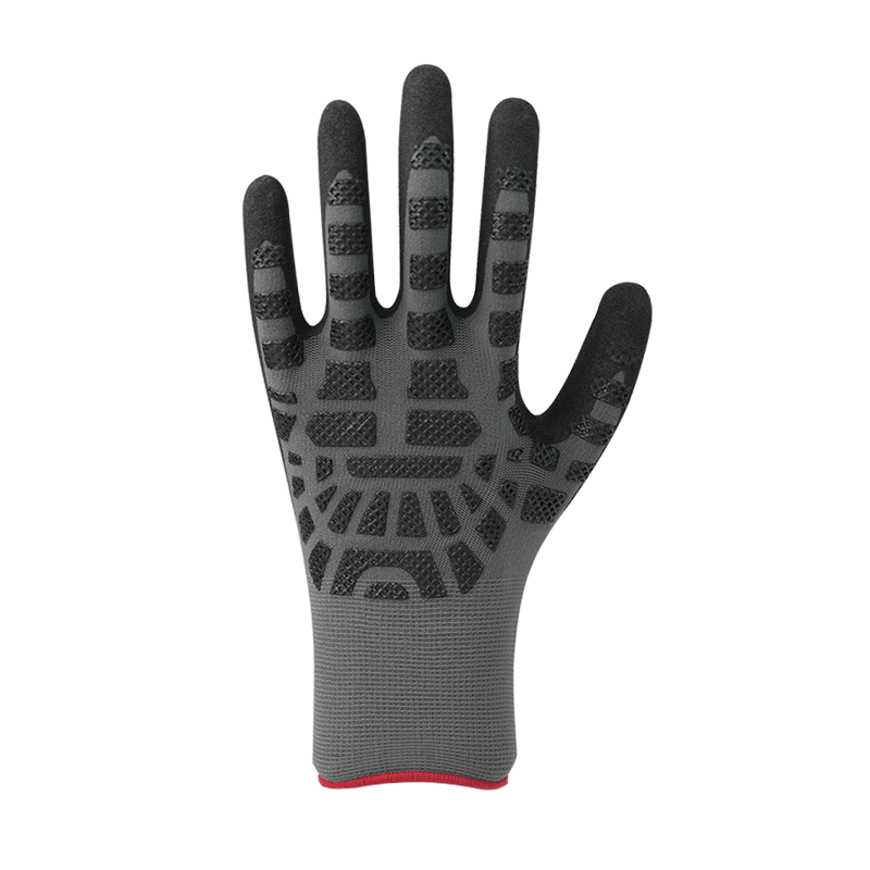 Doublure en nylon/élasthanne 15G avec revêtement en nitrile sableux, rembourrage en nitrile au dos