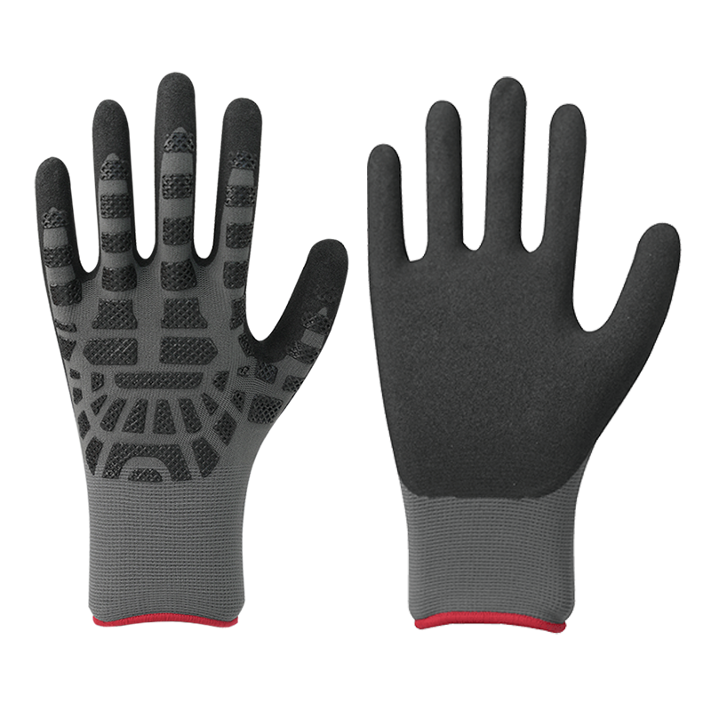 Doublure en nylon/élasthanne 15G avec revêtement en nitrile sableux, rembourrage en nitrile au dos